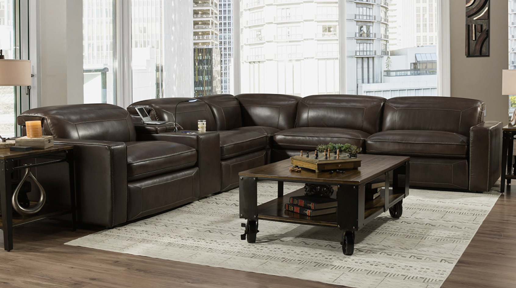 Omni Power Recline Leather Sectional Lott Furniture Company